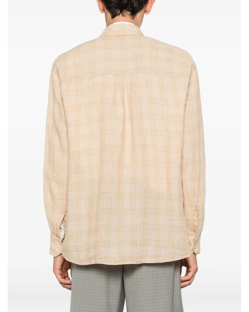 Our Legacy Natural Checked Linen Shirt for men