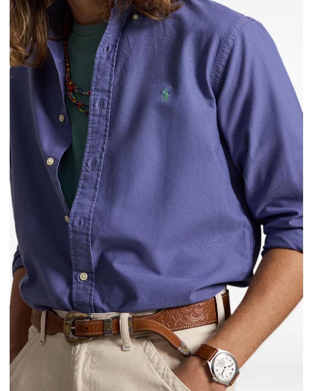 Polo Ralph Lauren Blue Custom Fit Garment-Dyed Oxford Shirt for men