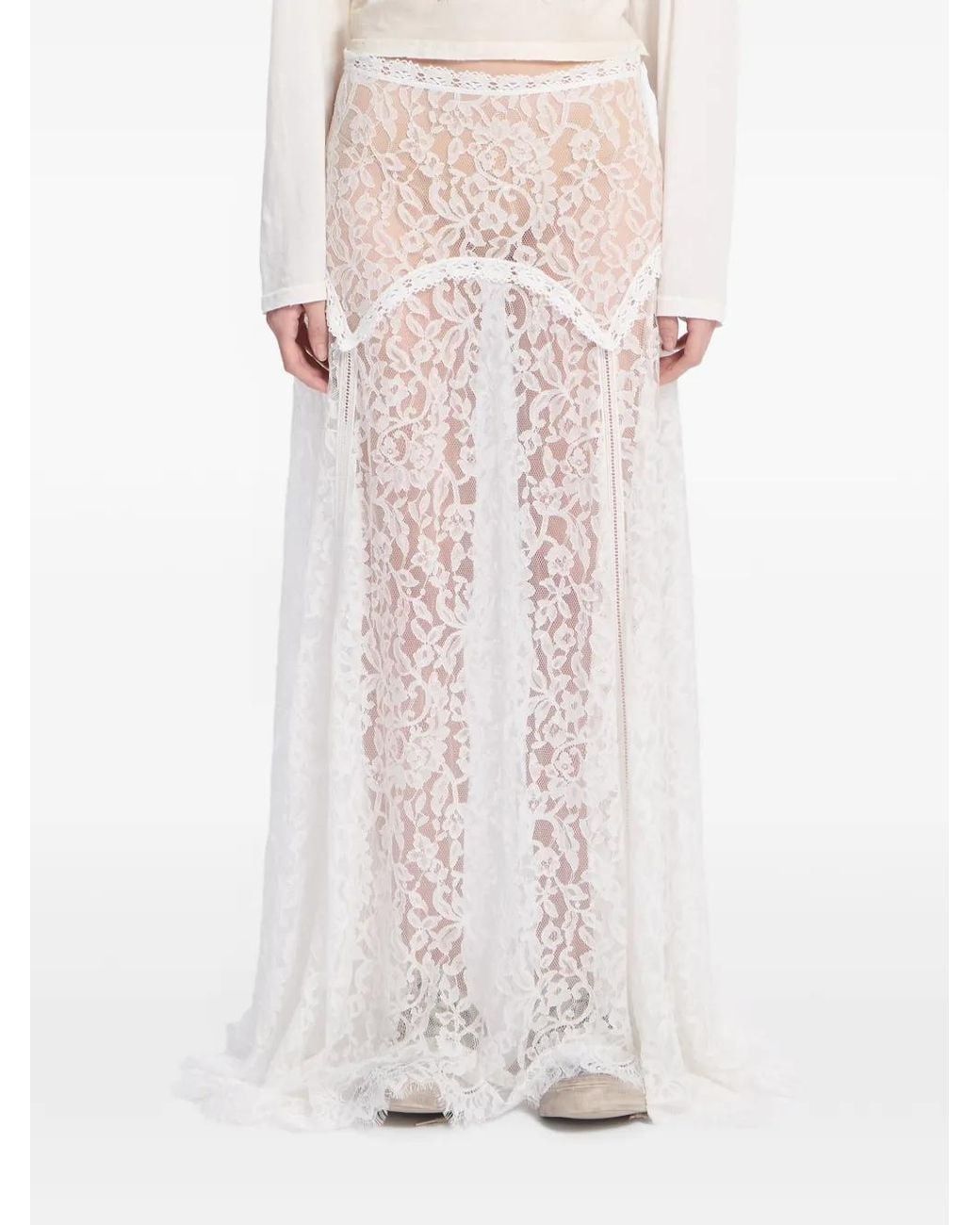 Ann Demeulemeester White Paisley Lace Maxi Skirt