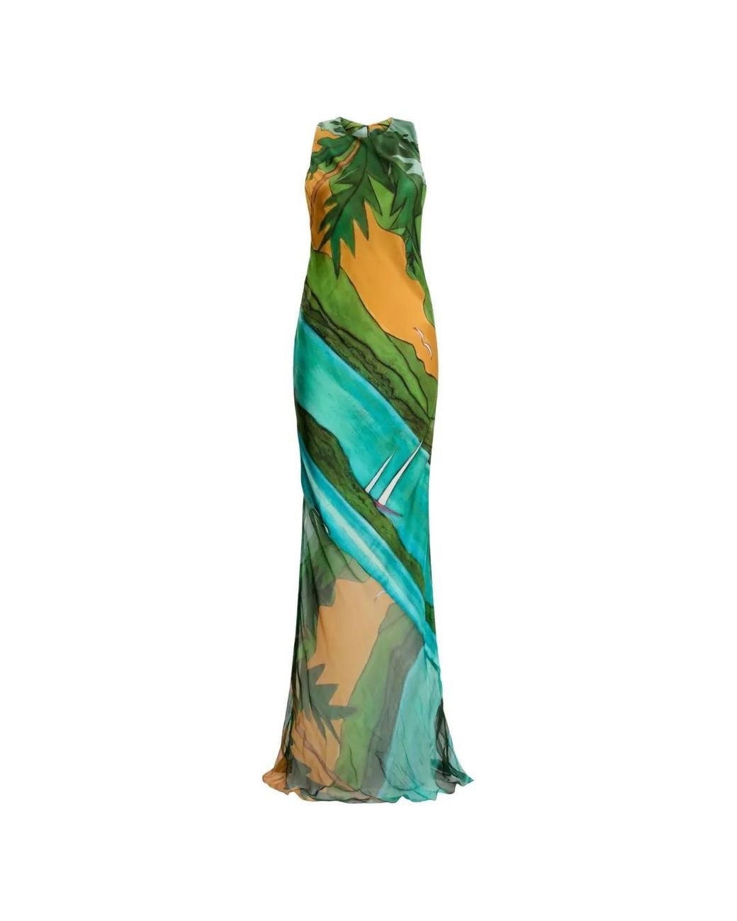 Donde Esteban Green Magdalena Silk Long Dress