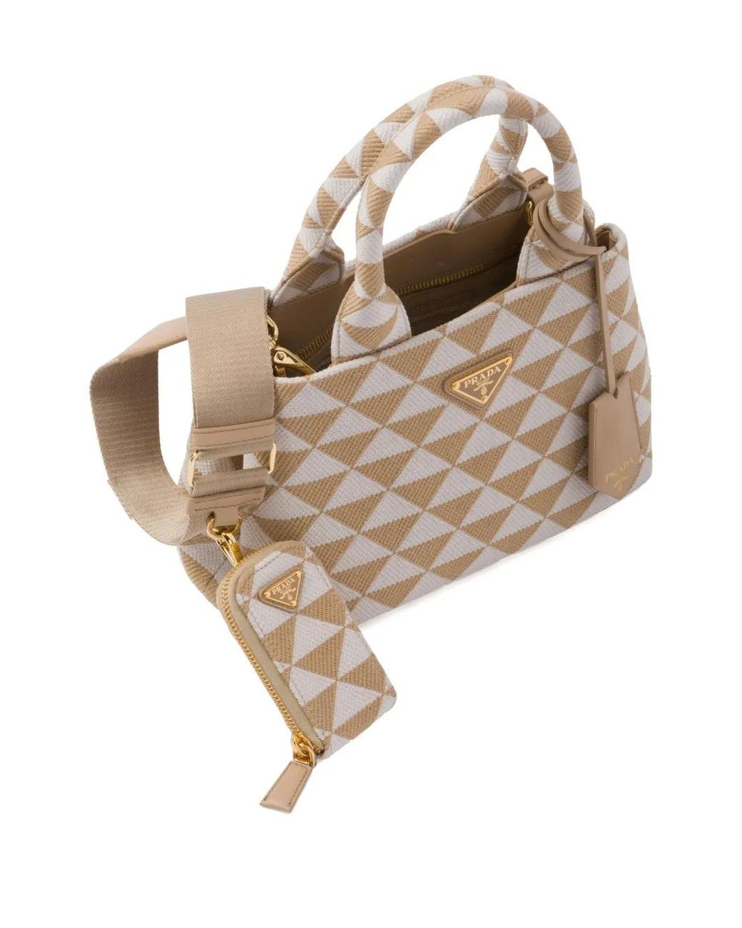 Prada Natural Symbole Embroidered Tote Bag