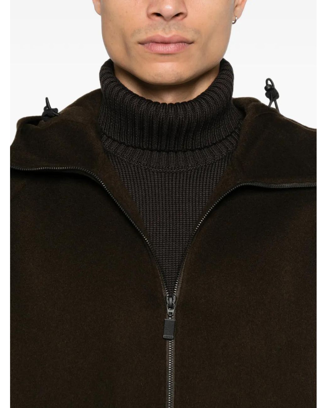 Aspesi Brown Super Doppel Hooded Zip-Up Coat for men