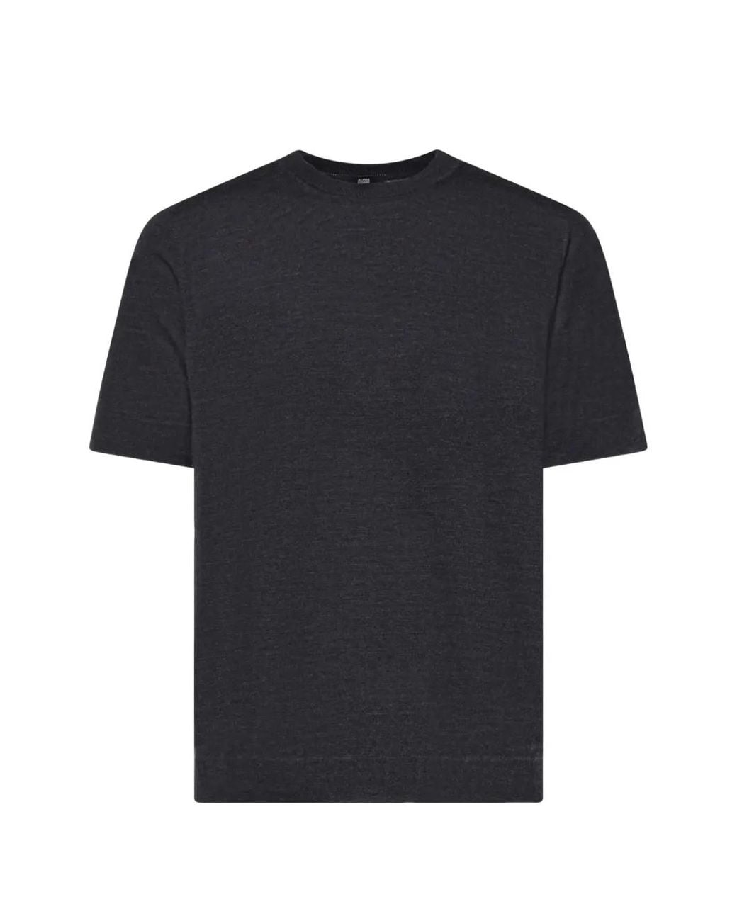 Alpha Studio Black Fine-Knit Wool T-Shirt for men