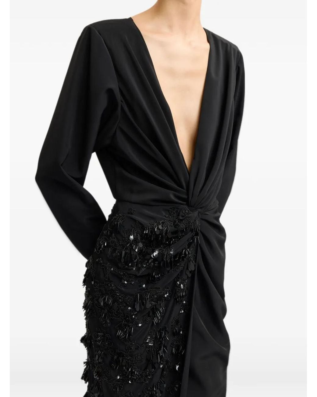 16Arlington Black Idina Embroidered Midi Dress