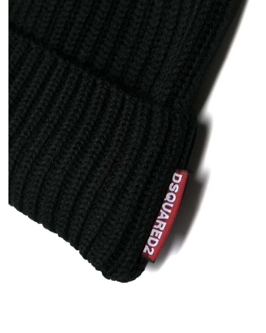 DSquared² Black Wool Scarf And Beanie Set for men
