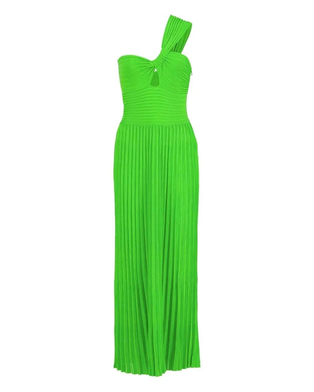 Gabriela Hearst Green One-Shoulder Pleated Maxi Dress