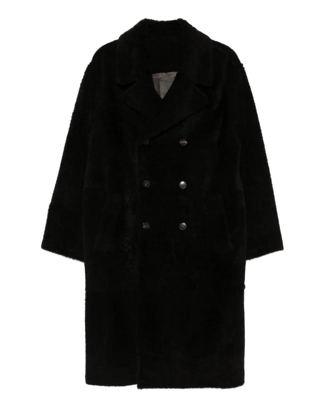 Yves Salomon Black Leather Double-Breasted Coat for men
