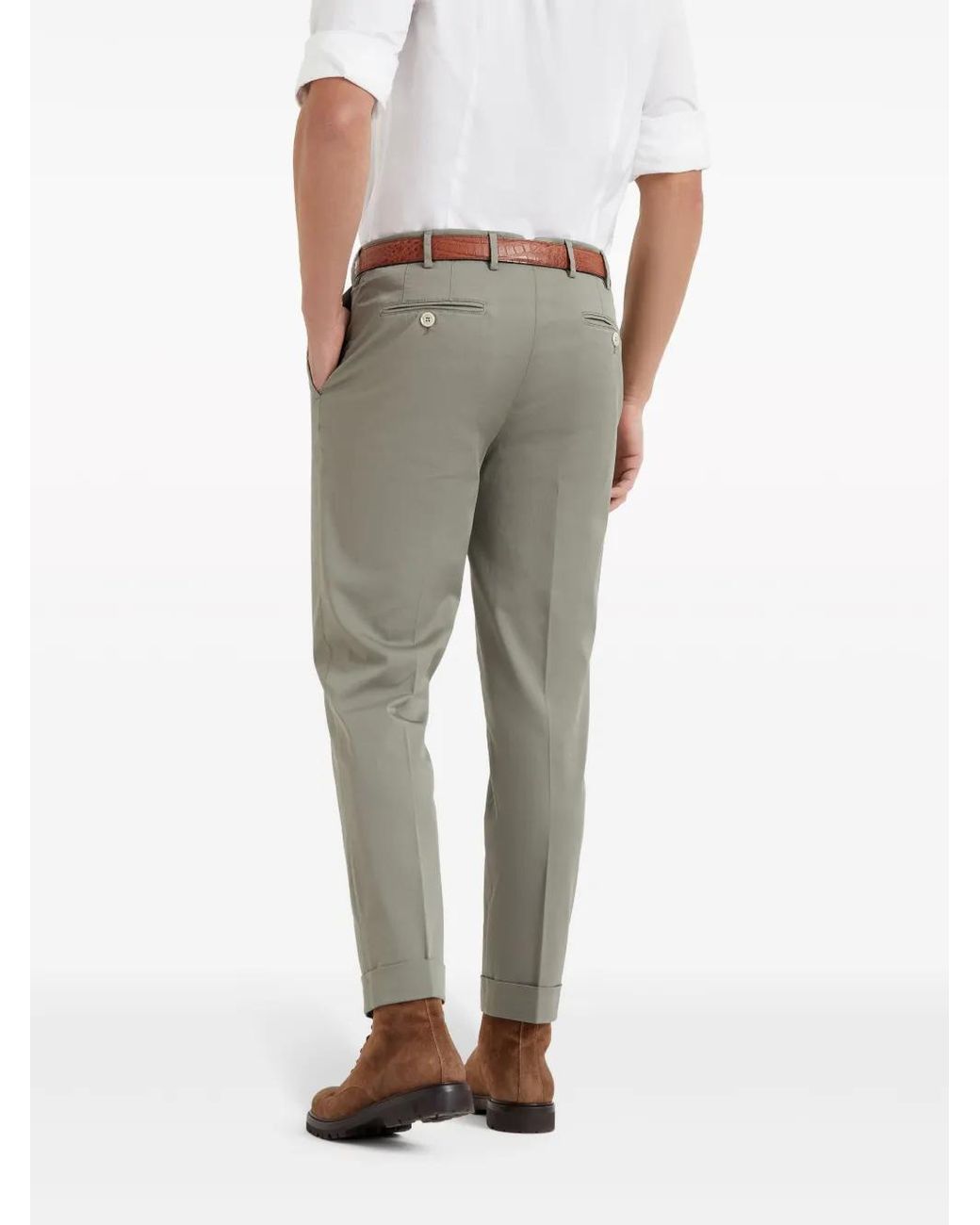 Brunello Cucinelli Gray Gabardine Cotton Trousers for men