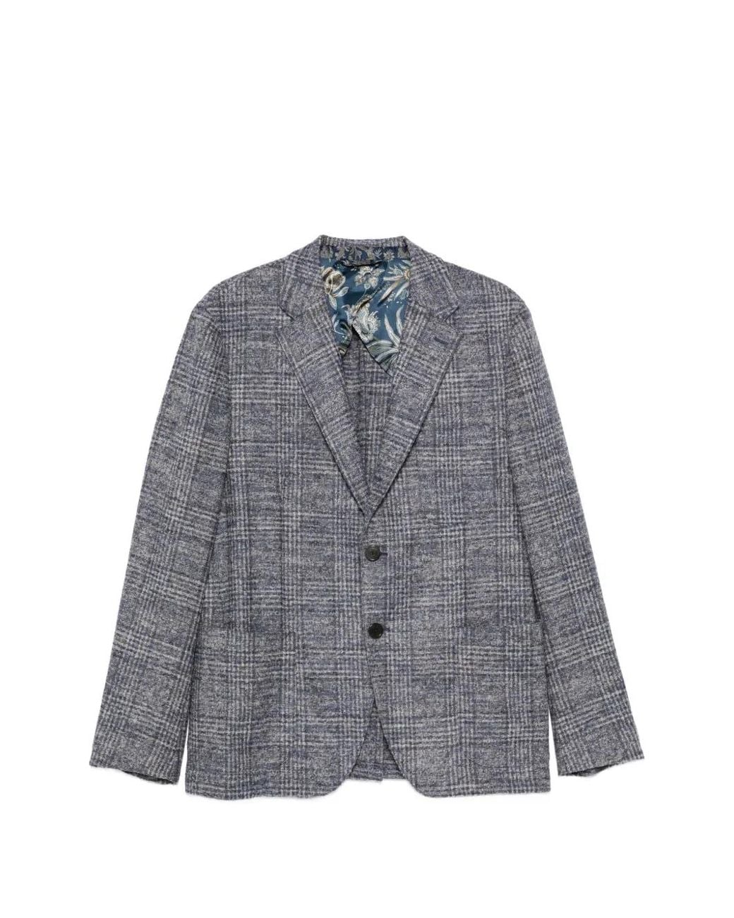 Etro Gray Check-Pattern Notched-Lapel Blazer for men
