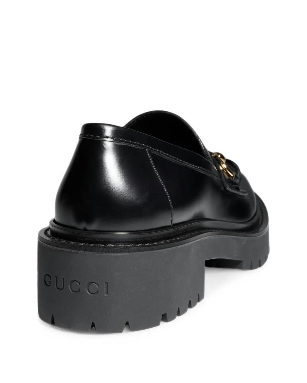 Gucci Black Horsebit Lug-Sole Loafers