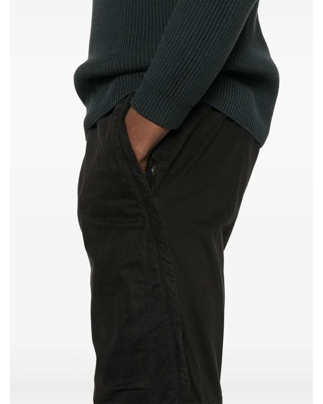 C P Company Black Tapered-Leg Trousers for men