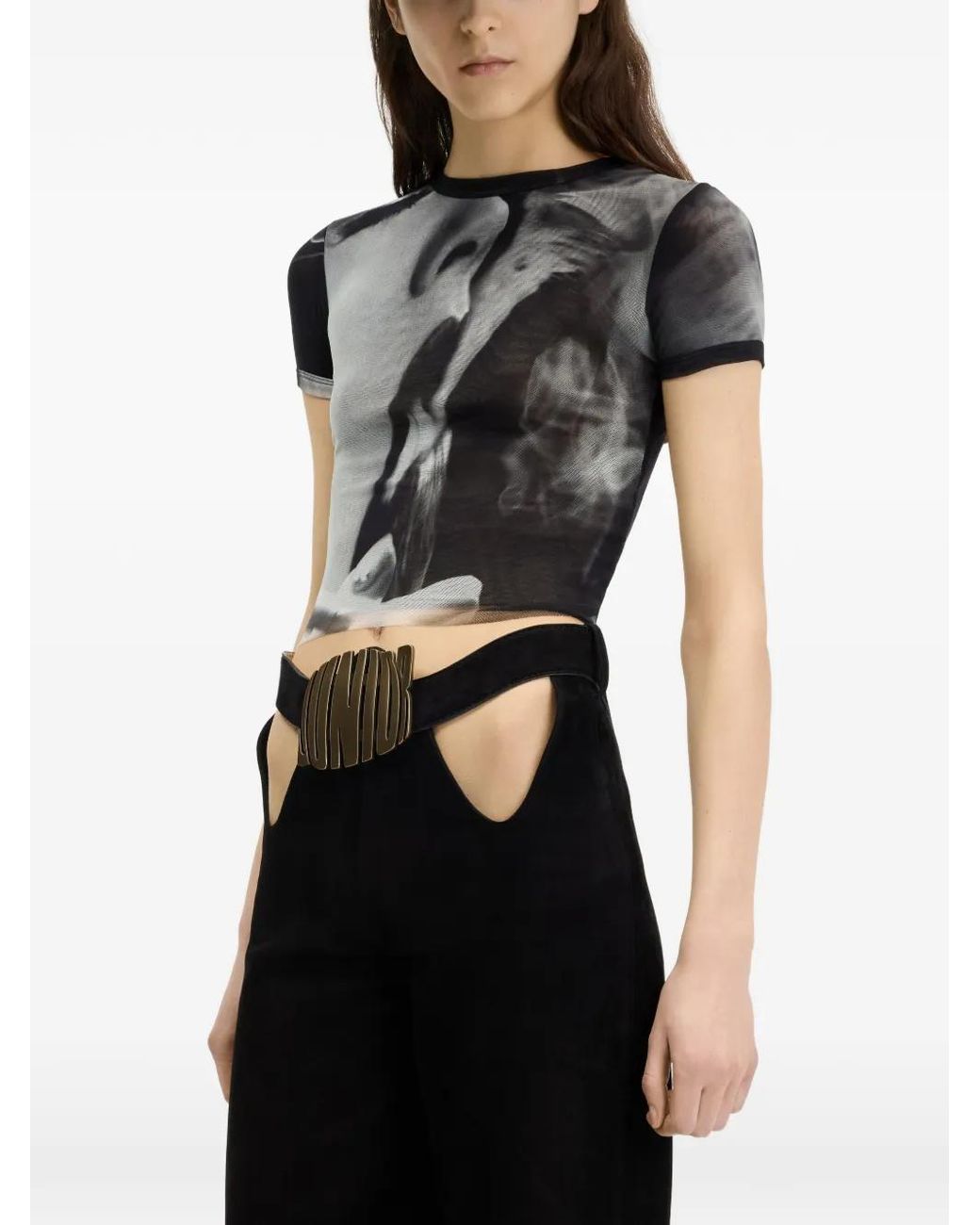 Jean Paul Gaultier Gray Artistic Print Fitted Crop Top