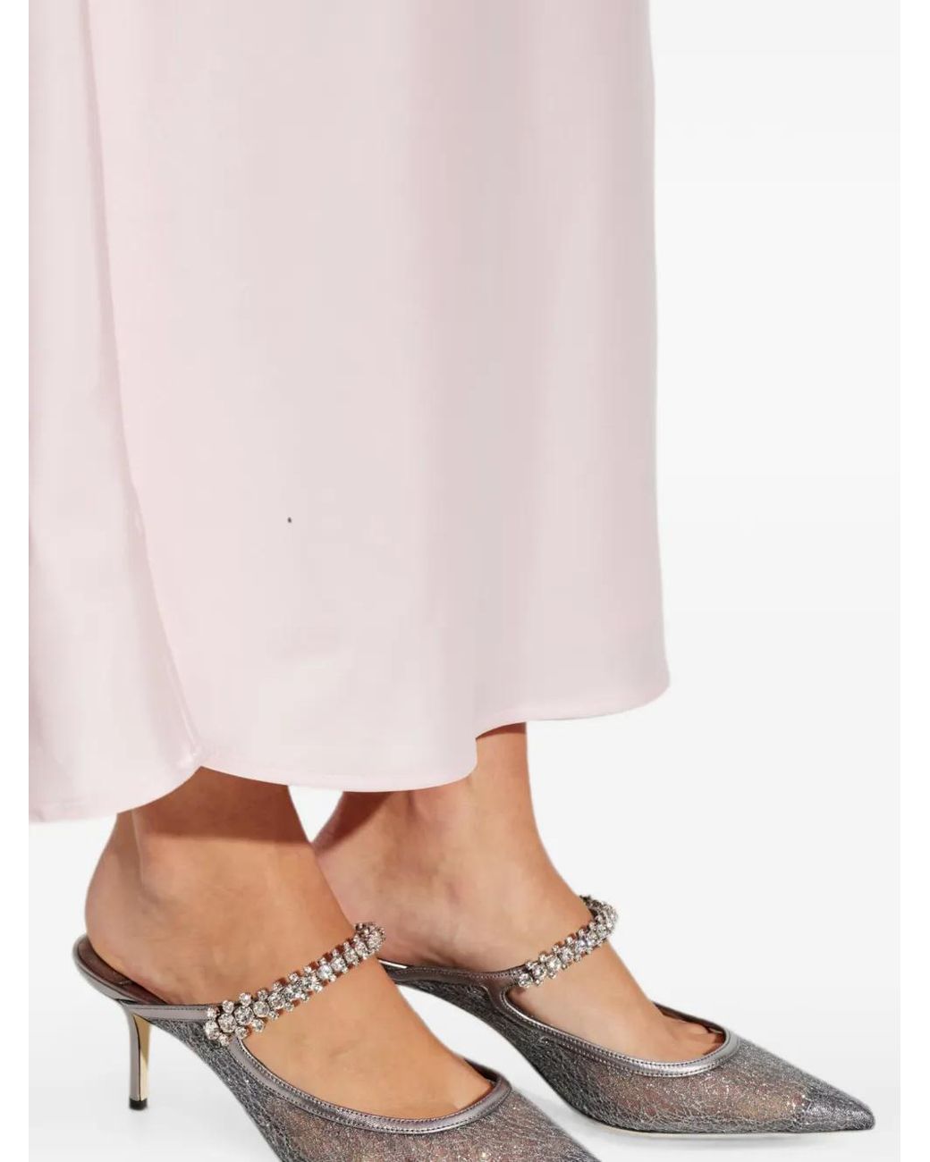 Jimmy Choo White Bing Crystal-Embellished Mesh Mules