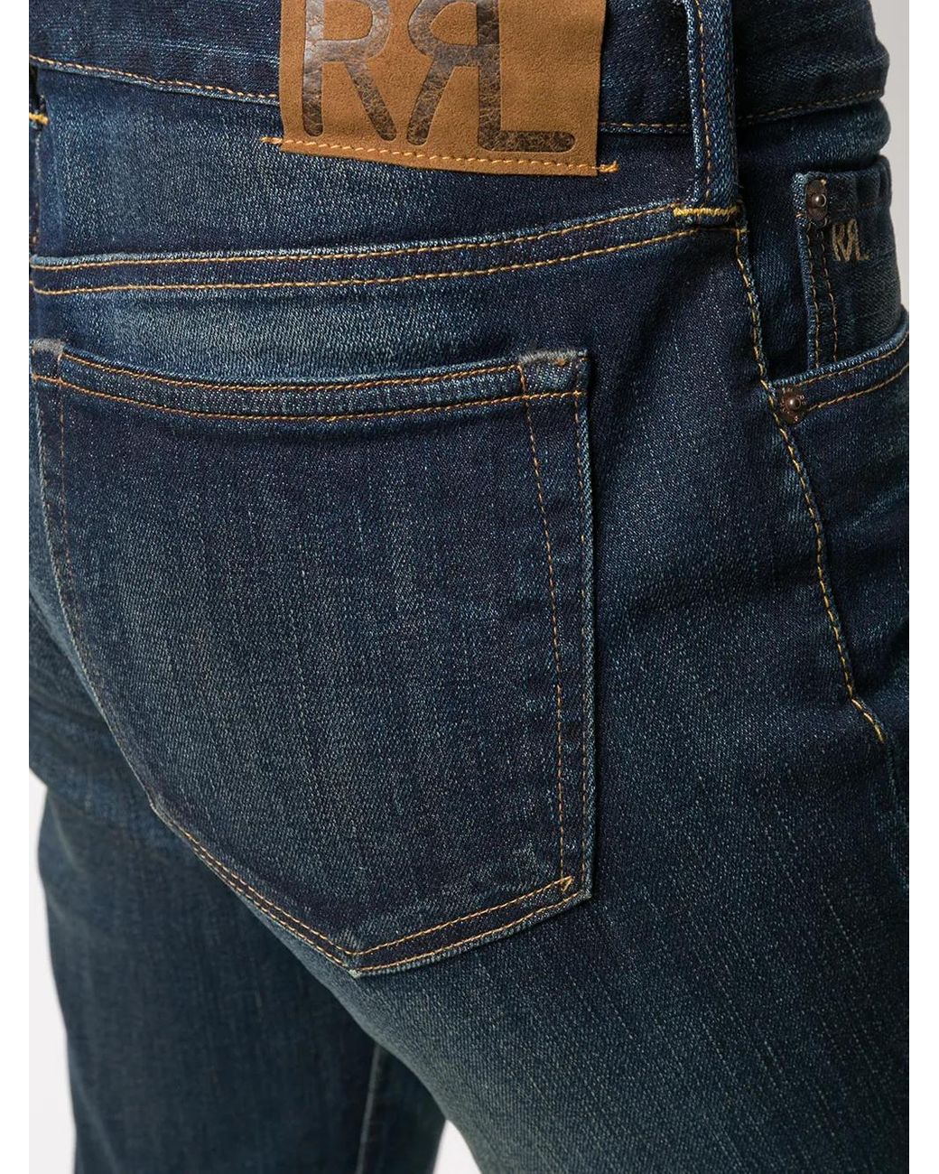 RRL Blue Stonewashed Mid-Rise Skinny Jeans