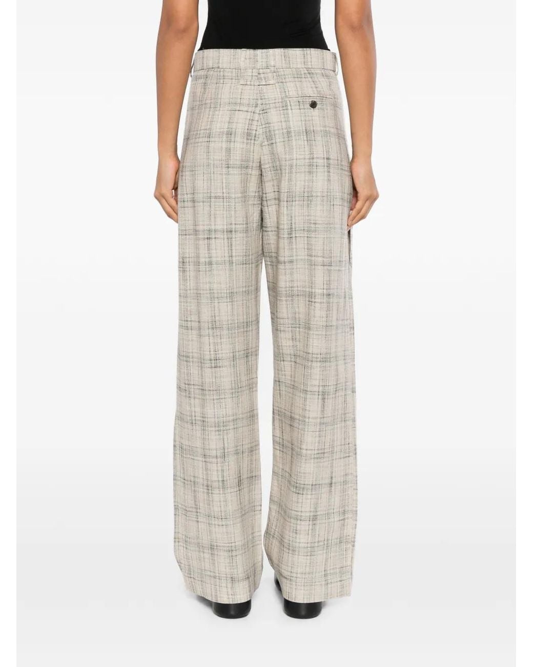 Litkovskaya White Checked Frayed-Edge Trousers