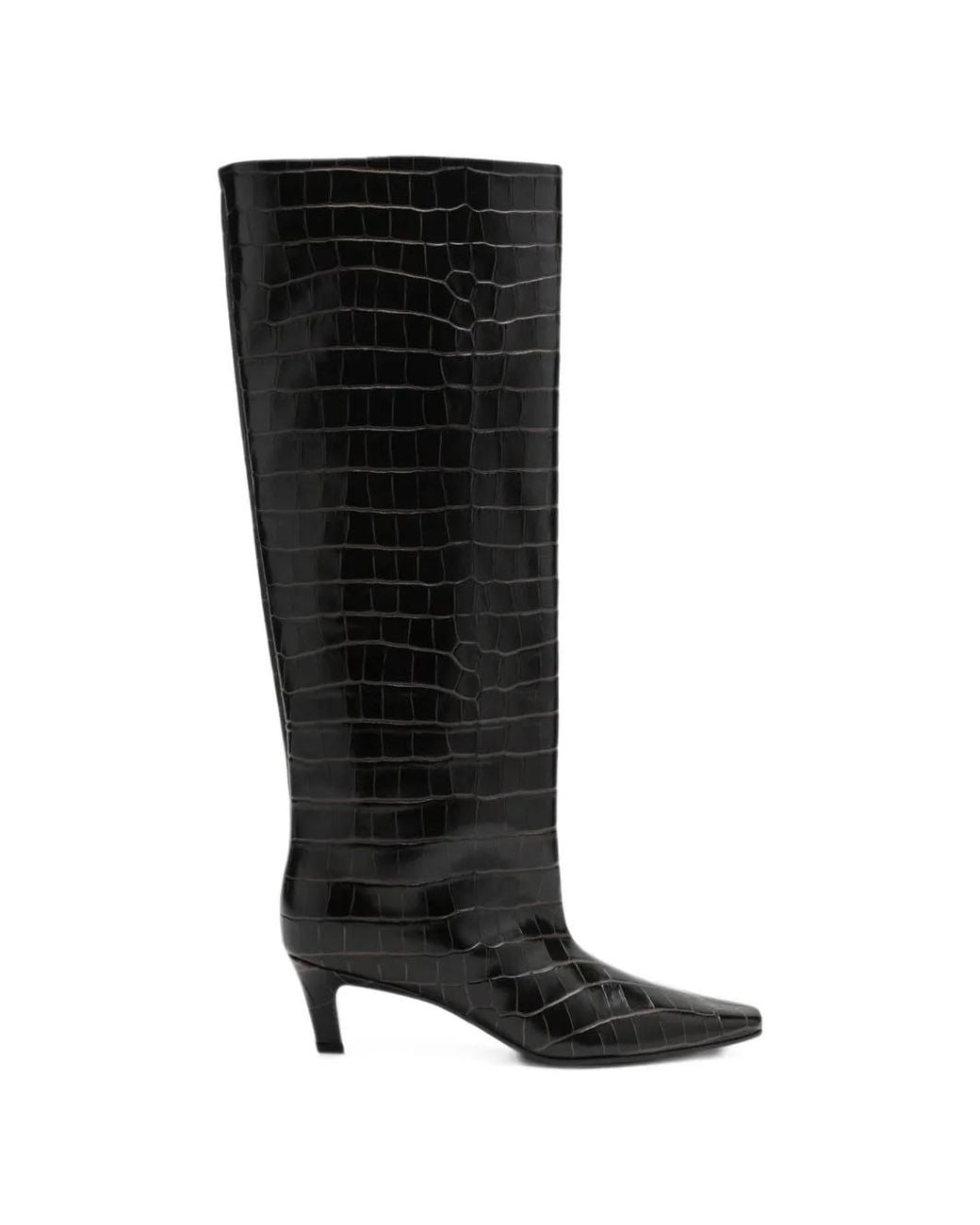 Totême Black Croco-Embossed Wide Shaft Boots Dark