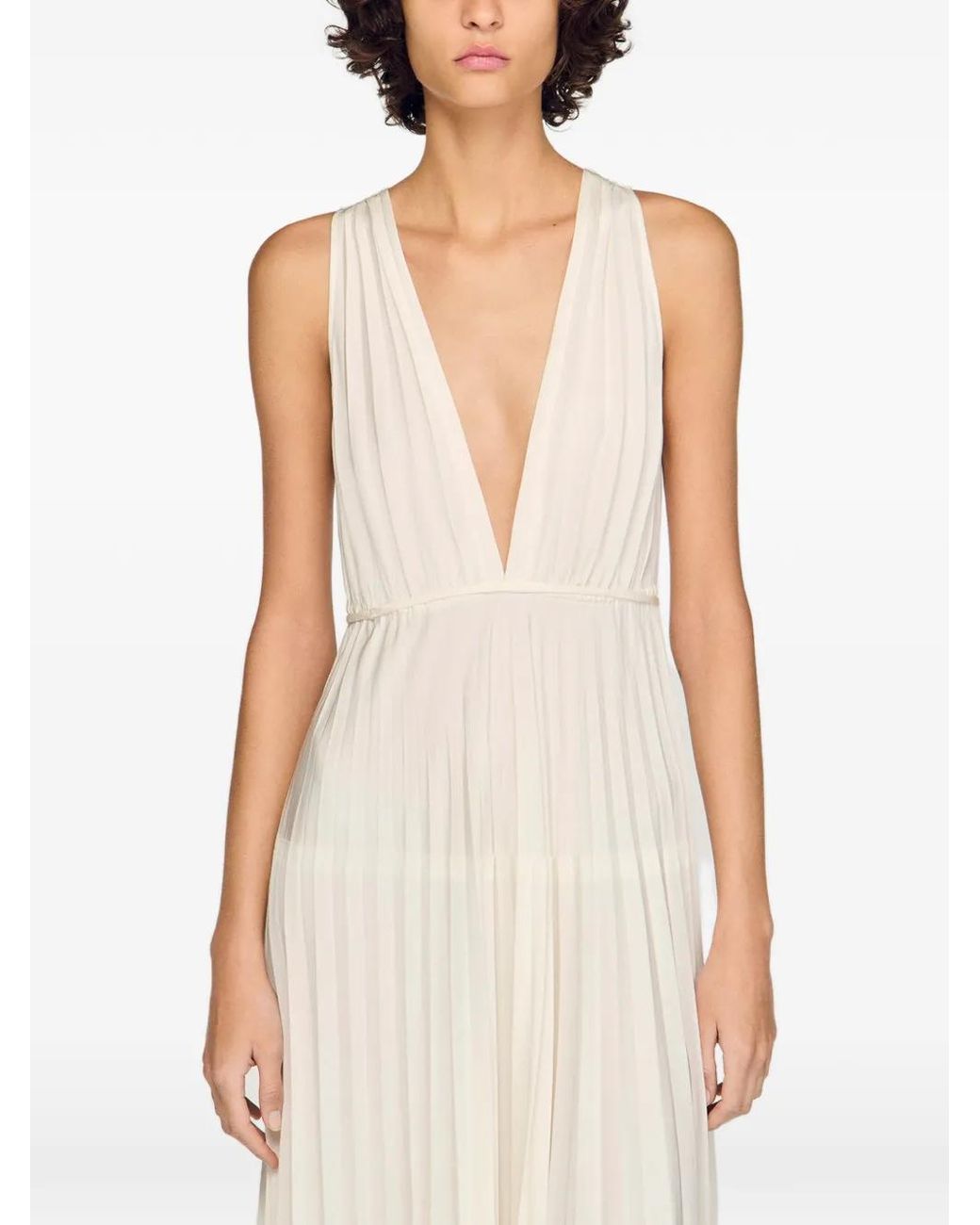 Sandro White V-Neck Maxi Dress