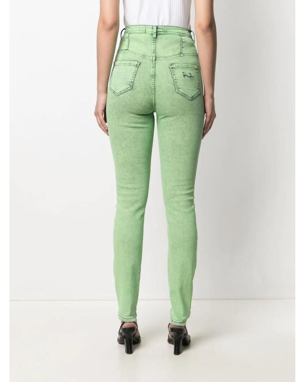Philipp Plein Green Overdyed Stretch Super High-Waist Jeggings, Waist
