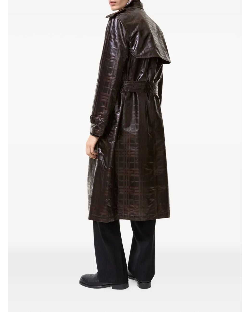 Burberry Black Long Check Hoxton Trench Coat for men