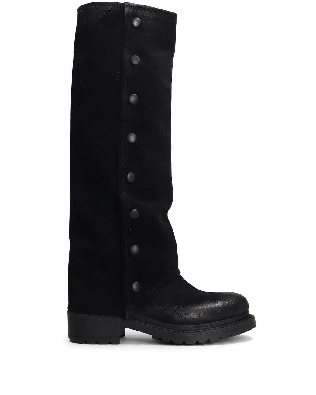 METISSE Black Button-Details Knee-High Boots