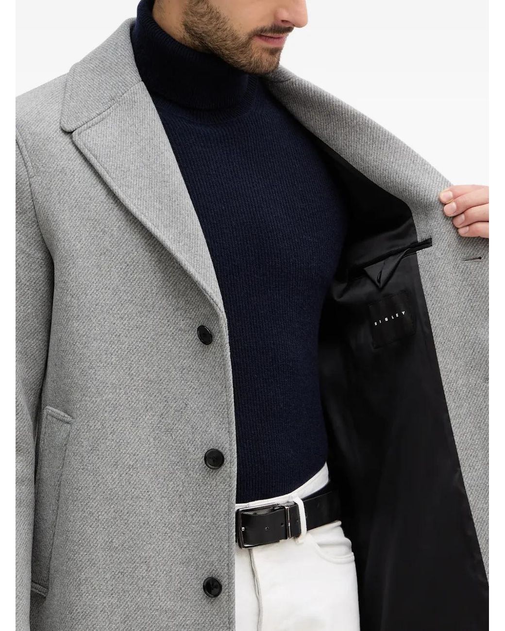 Sisley Gray Single-Breasted Coat for men