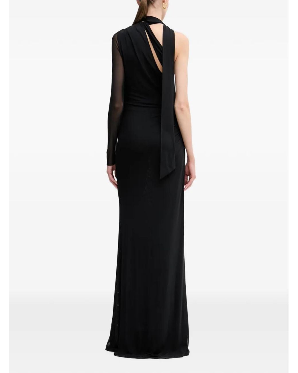 Silvian Heach Black Asymmetric Ruched-Detail Maxi Dress