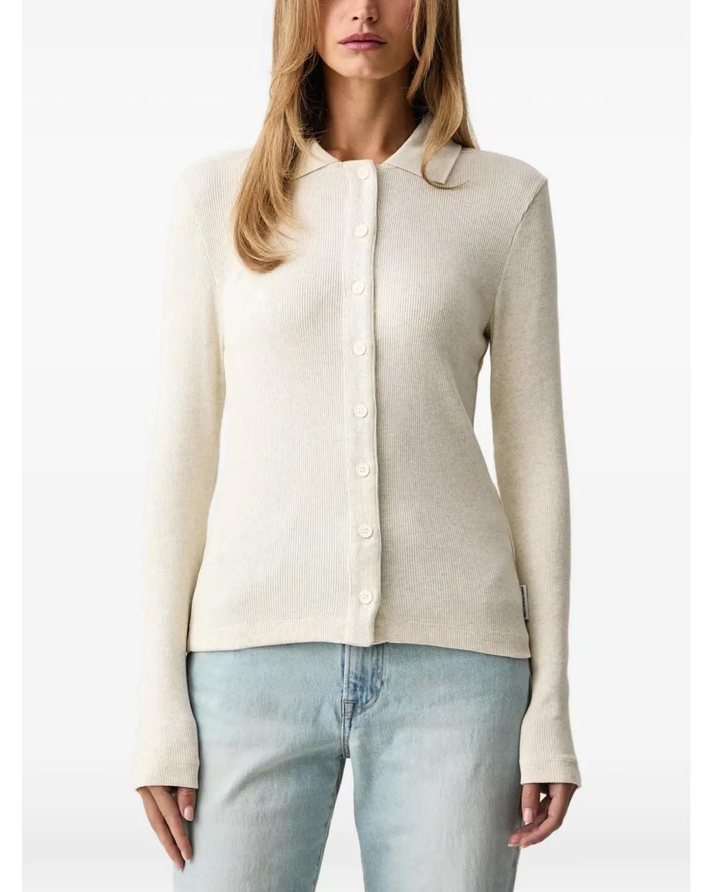 Marc O' Polo White Ribbed-Knit Long-Sleeve Shirt