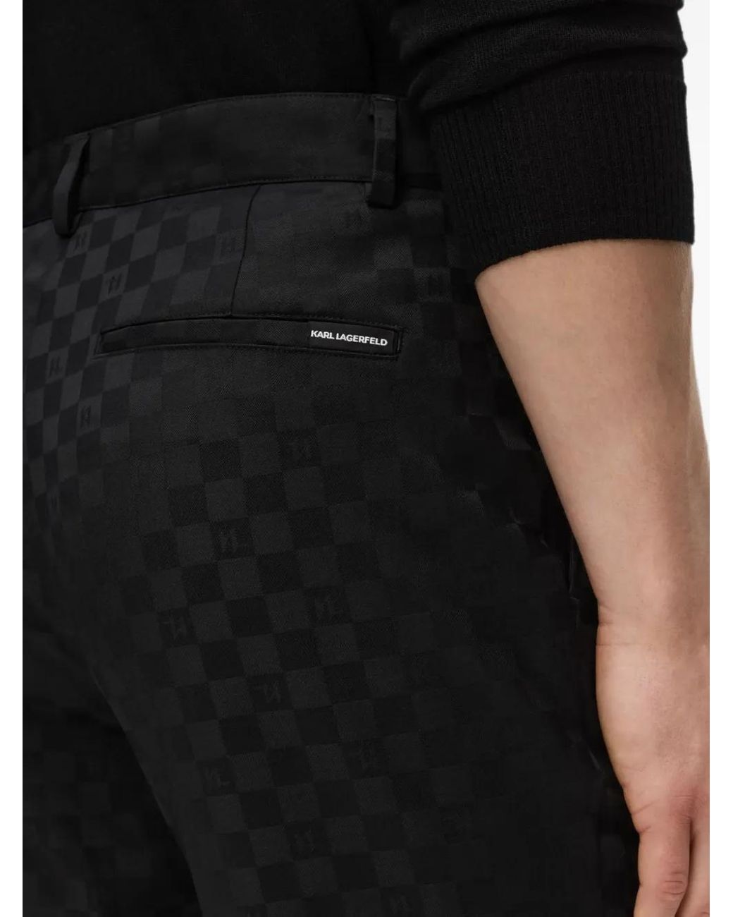 Karl Lagerfeld Black Monogram Checked Trousers for men