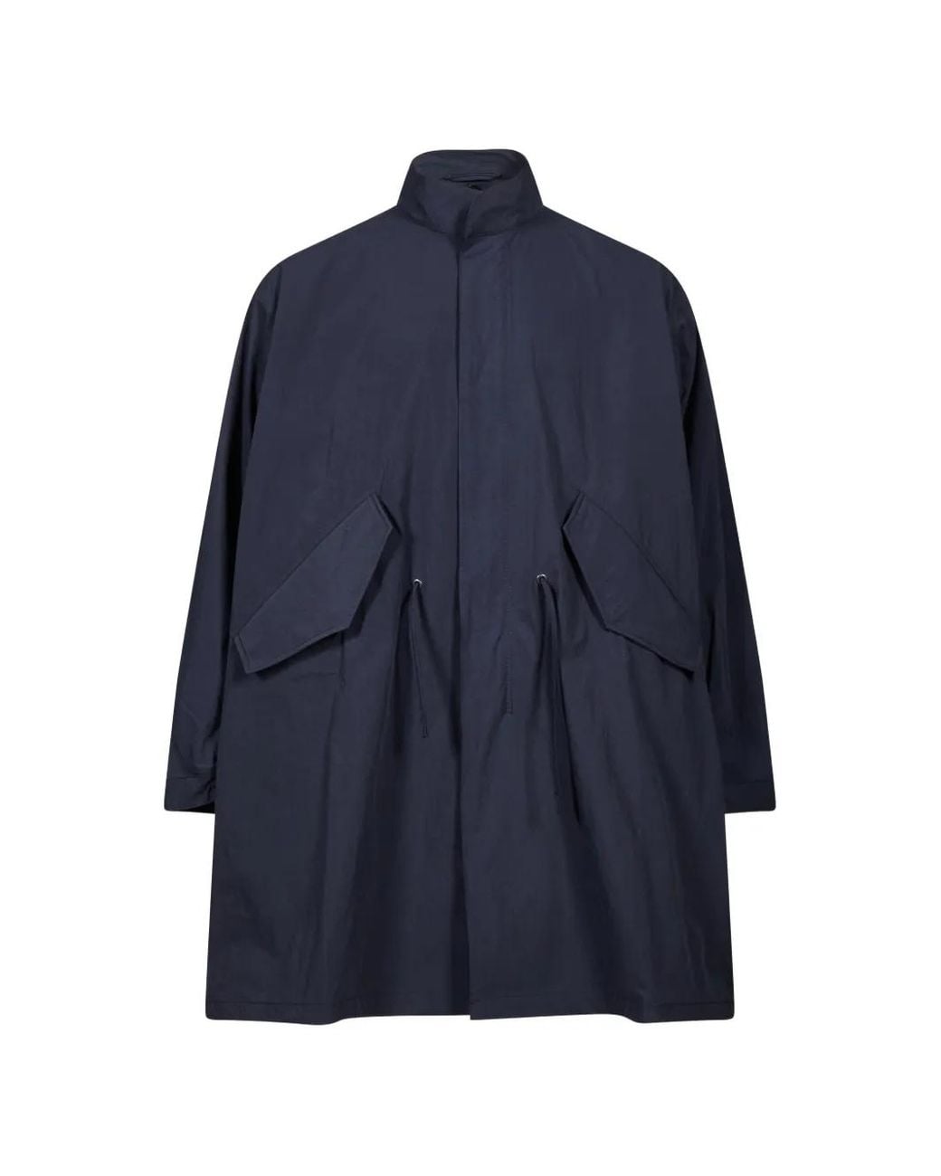 YMC Blue Drawstring-Waist Fishtail Coat for men