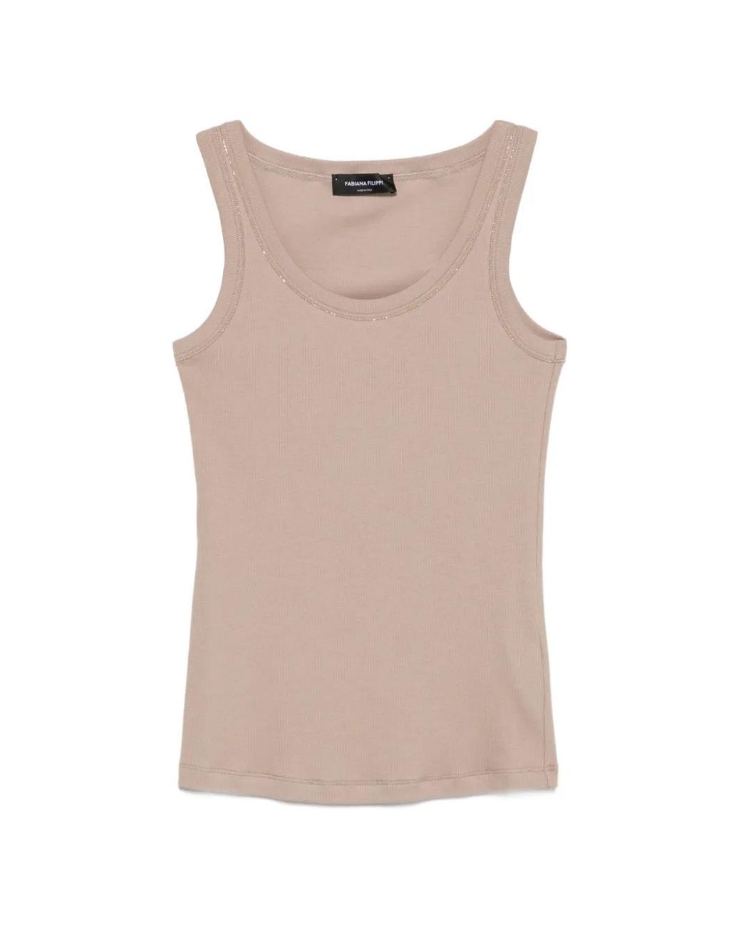 Fabiana Filippi Natural Bead-Embellished Ribbed Tank Top