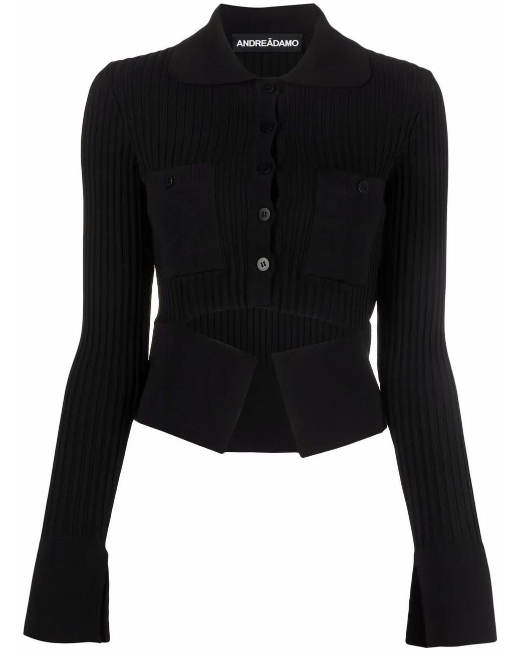 ANDREADAMO Black Ribbed Buttoned-Up Knitted Top