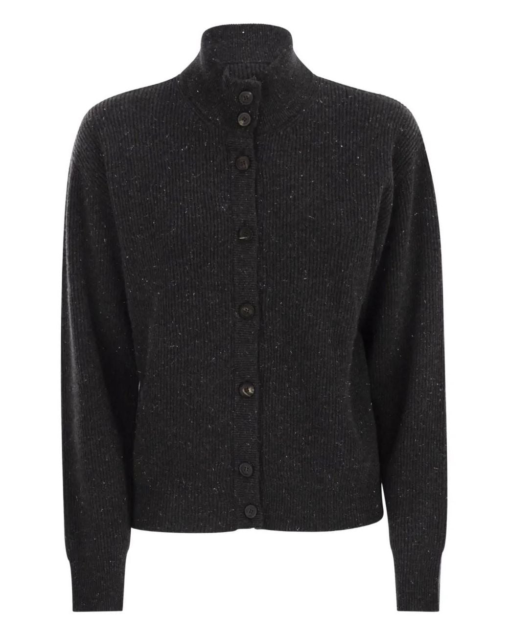 Peserico Black Button-Fastening High-Neck Cardigan