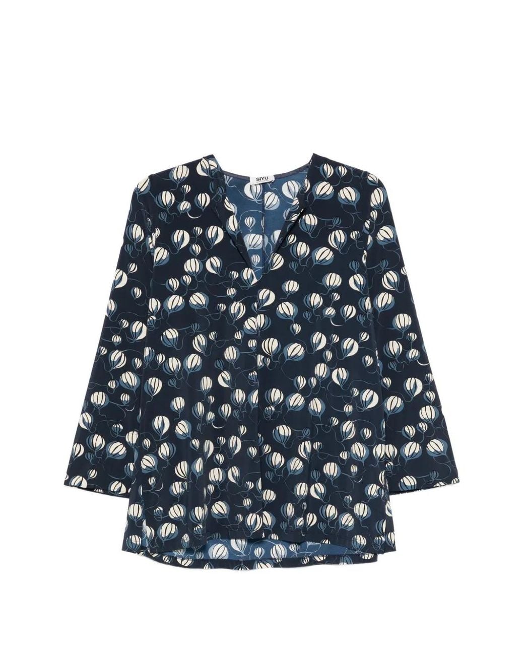 Siyu Blue Balloon-Print V-Neck Blouse
