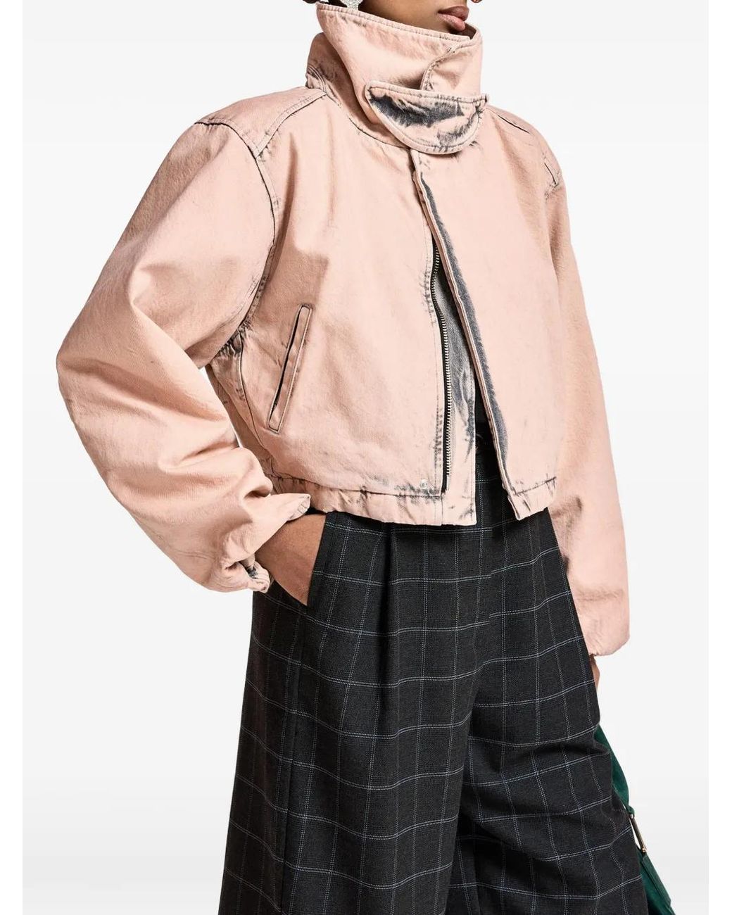 Essentiel Antwerp Pink Koffee Zip-Fastening Denim Jacket