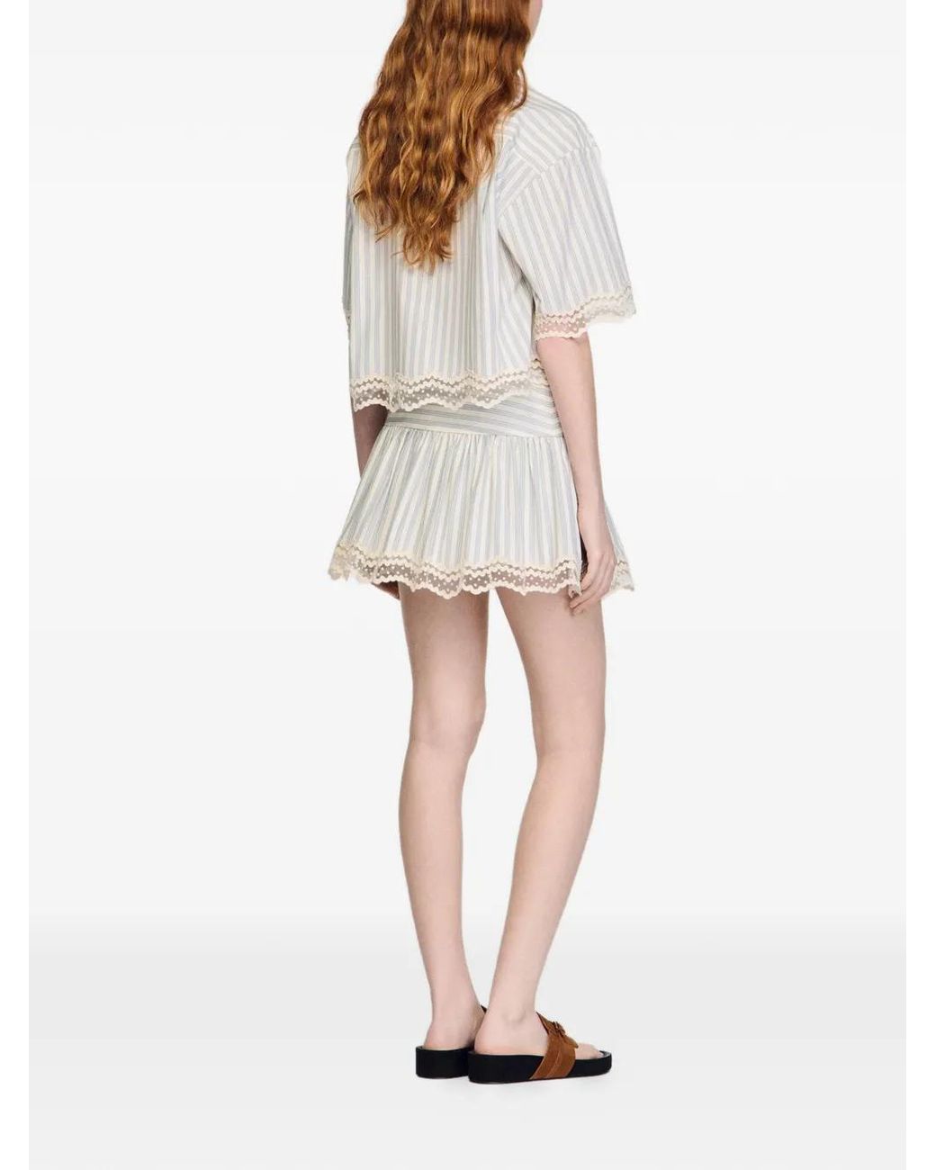 Sandro White Striped Cotton Skort