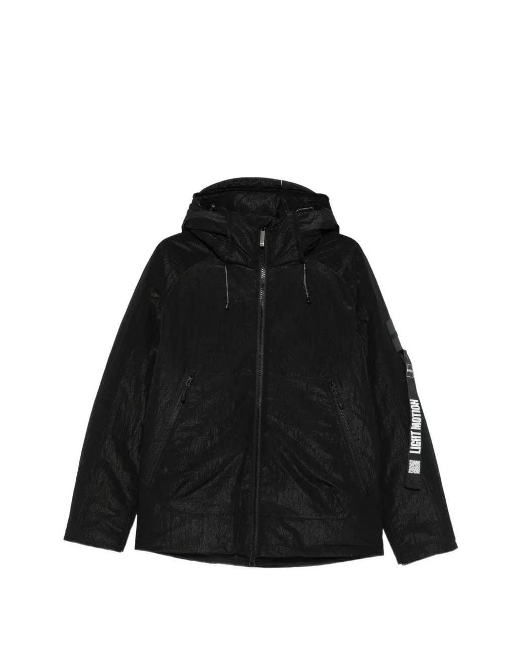 OUTHERE Black Hooded Crinkled-Effect Jacket for men