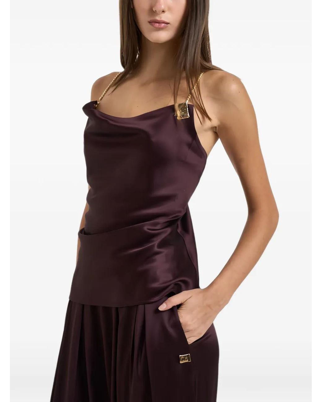 Danamé Purple Lou Chain-Strap Cowl-Neck Top