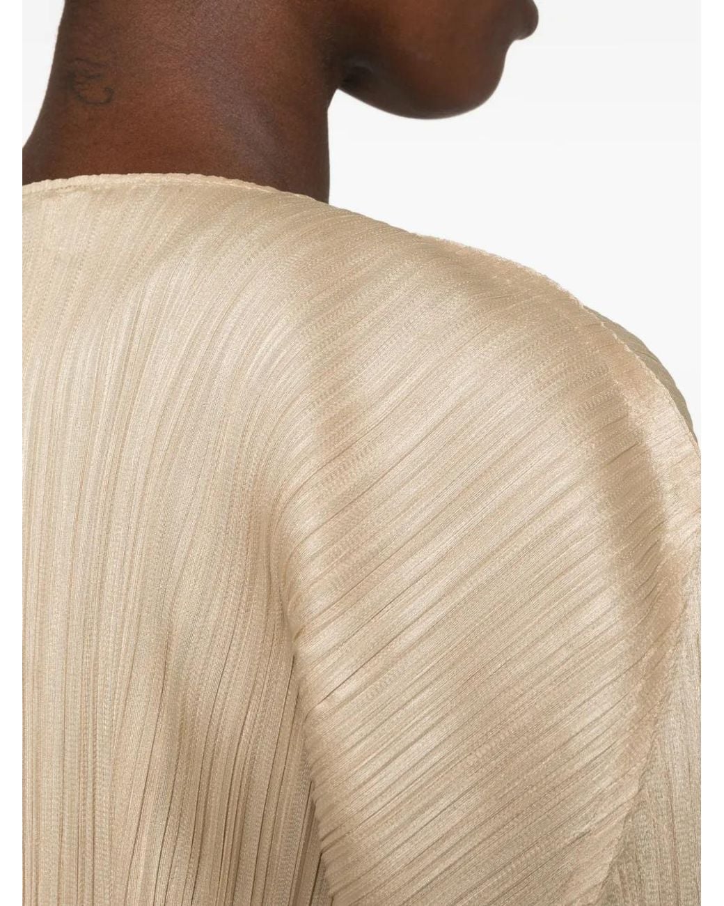 Pleats Please Issey Miyake Natural Pleated Long-Sleeve Top
