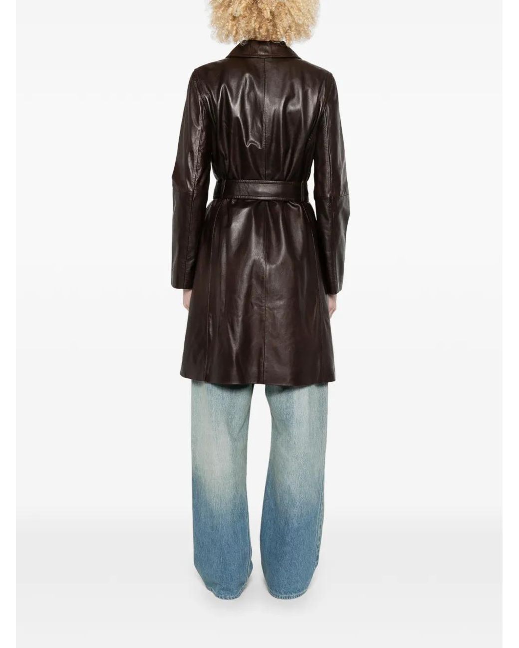 Max Mara Brown Mstamaca Leather Trench Coat