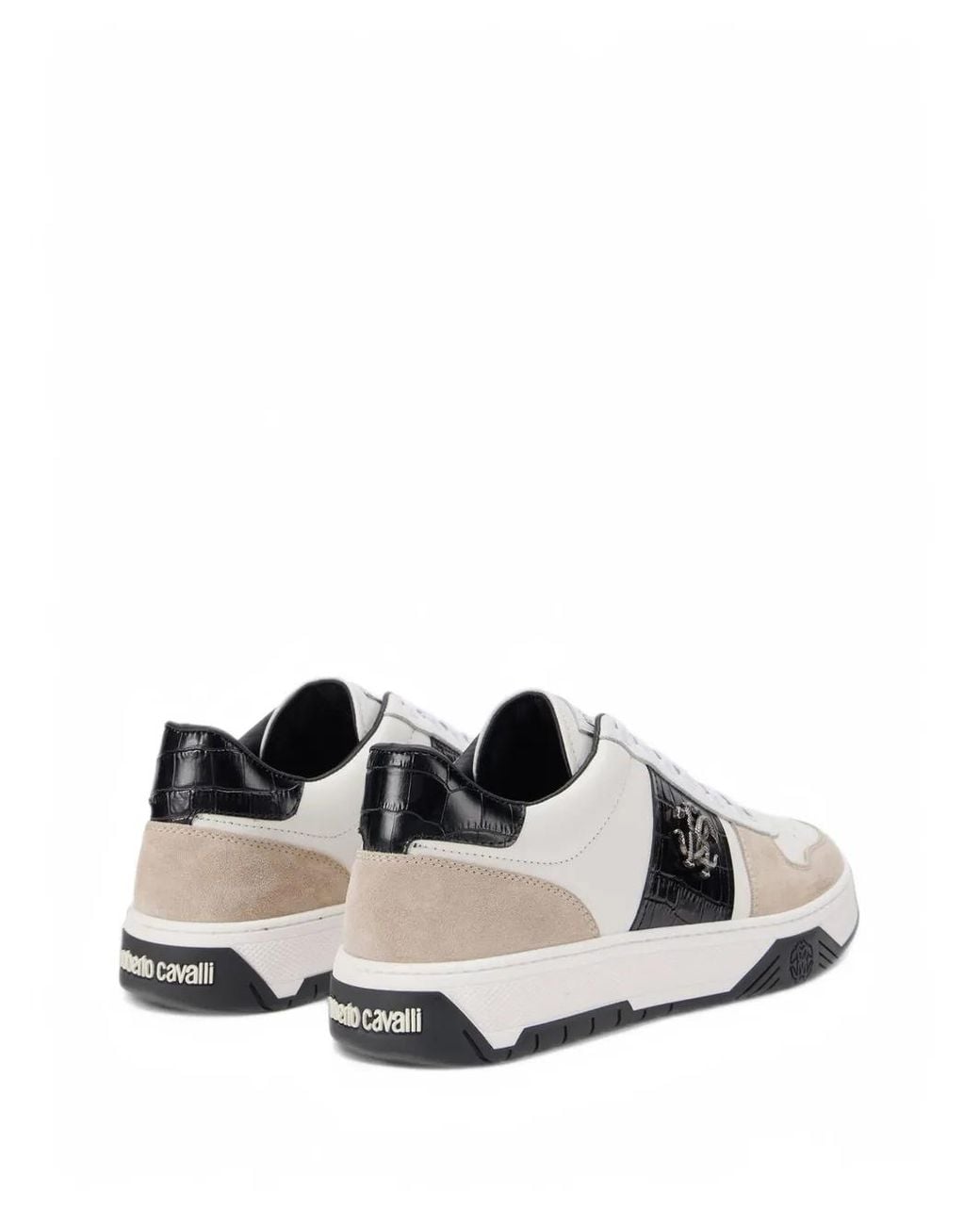 Roberto Cavalli White Baskets Monogrammées À Effet Peau De Crocodile for men