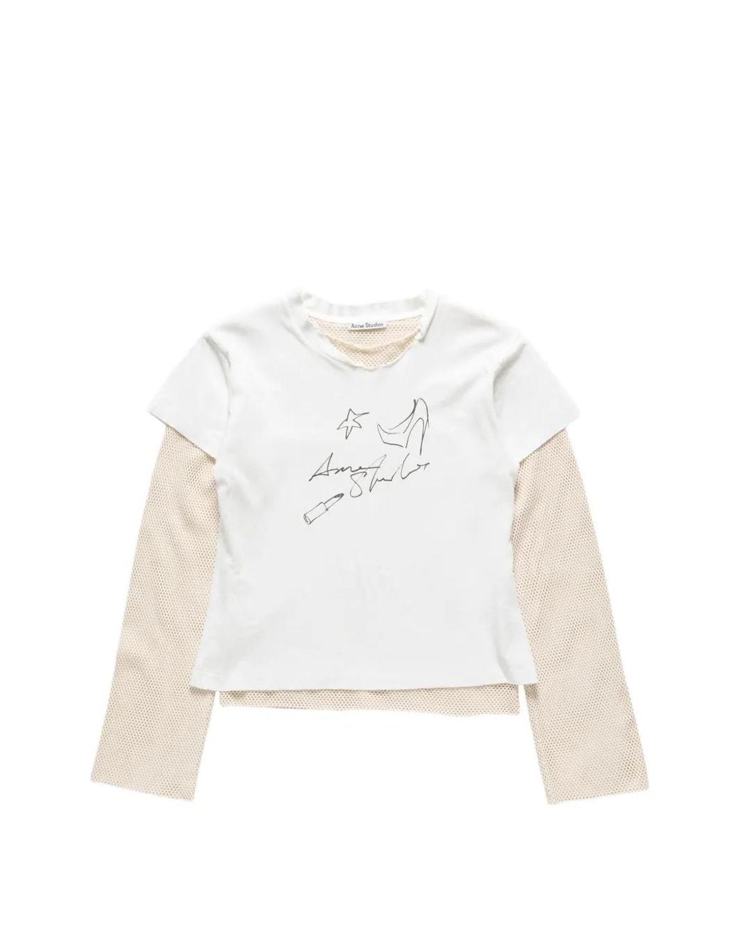 Acne White Layered Mesh T-Shirt