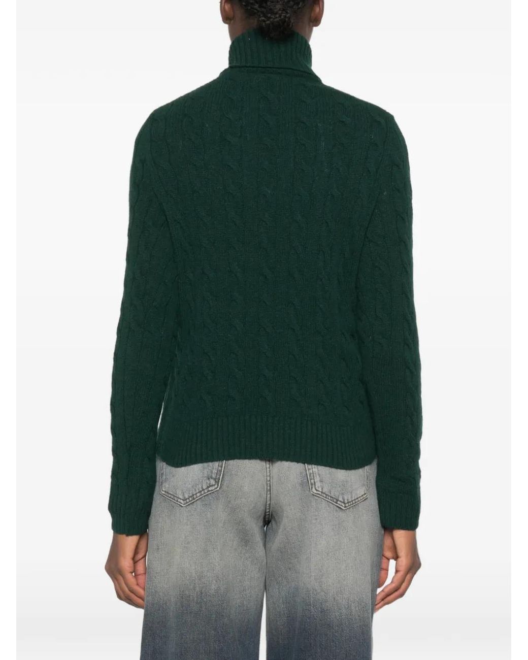 Polo Ralph Lauren Green Cable-Knit Roll-Neck Sweater