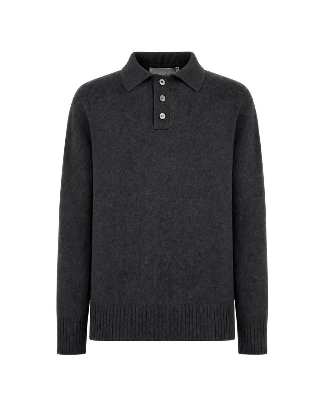 Amaranto Black Button-Placket Polo-Collar Sweater for men