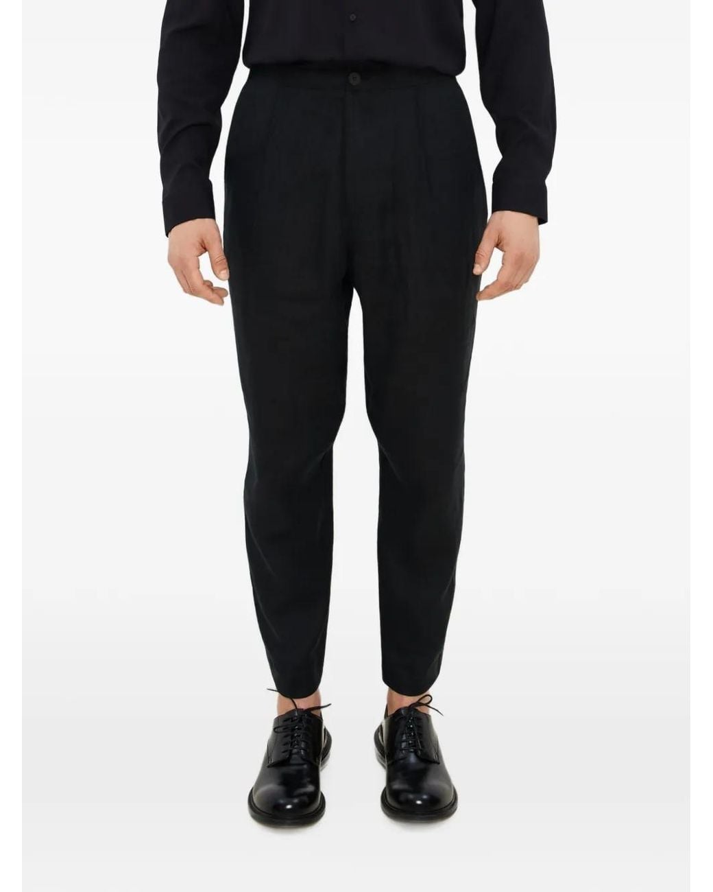 Tessitura Black Linen Tapered Trousers for men
