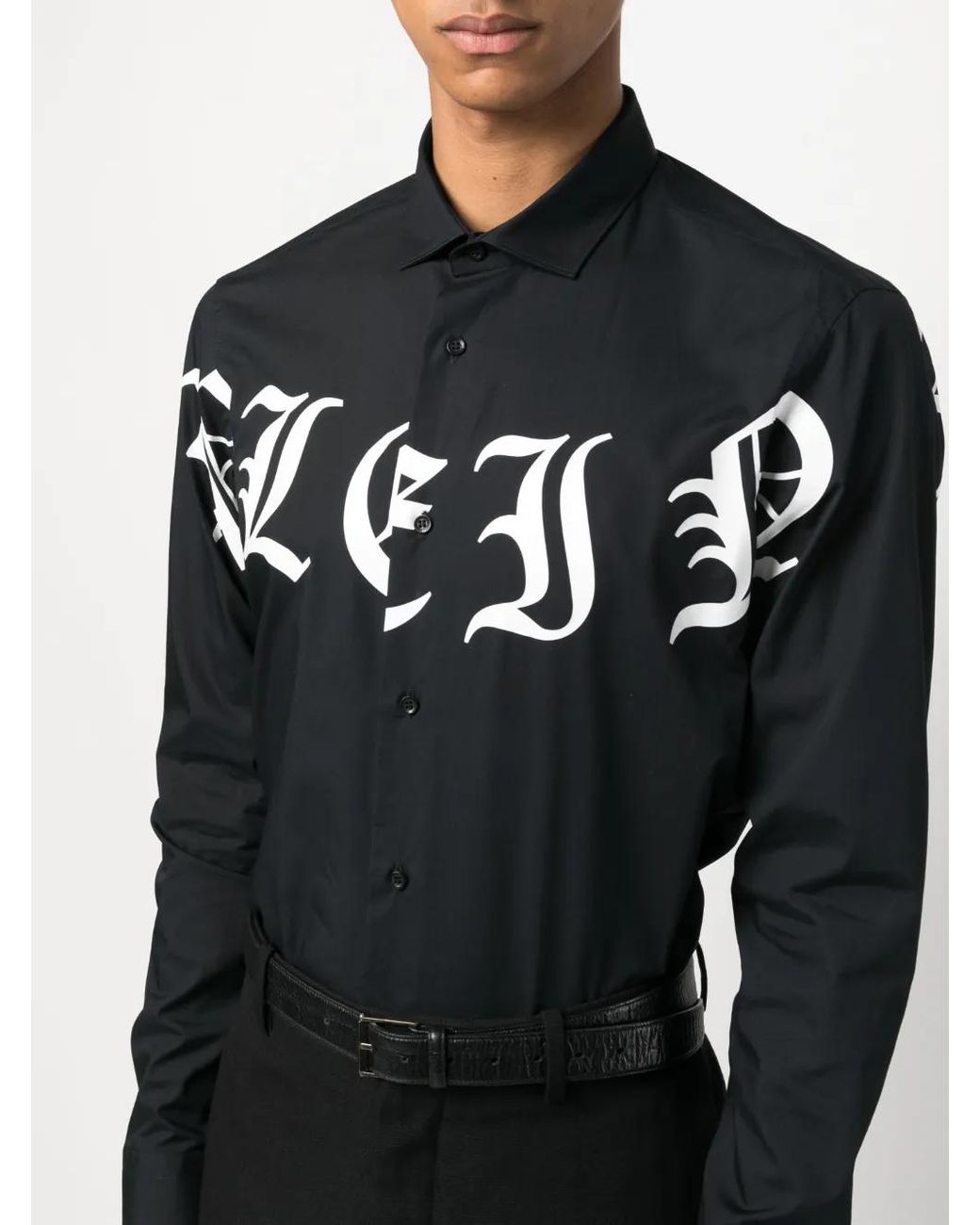 Philipp Plein Black Sugar Daddy Logo-Print Shirt for men