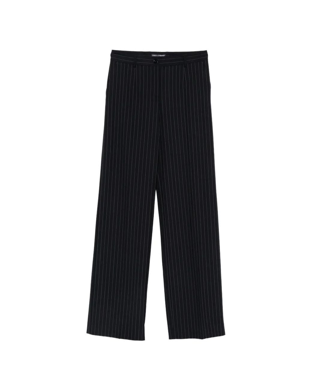 Dolce & Gabbana Black Pinstriped Wide-Leg Trousers