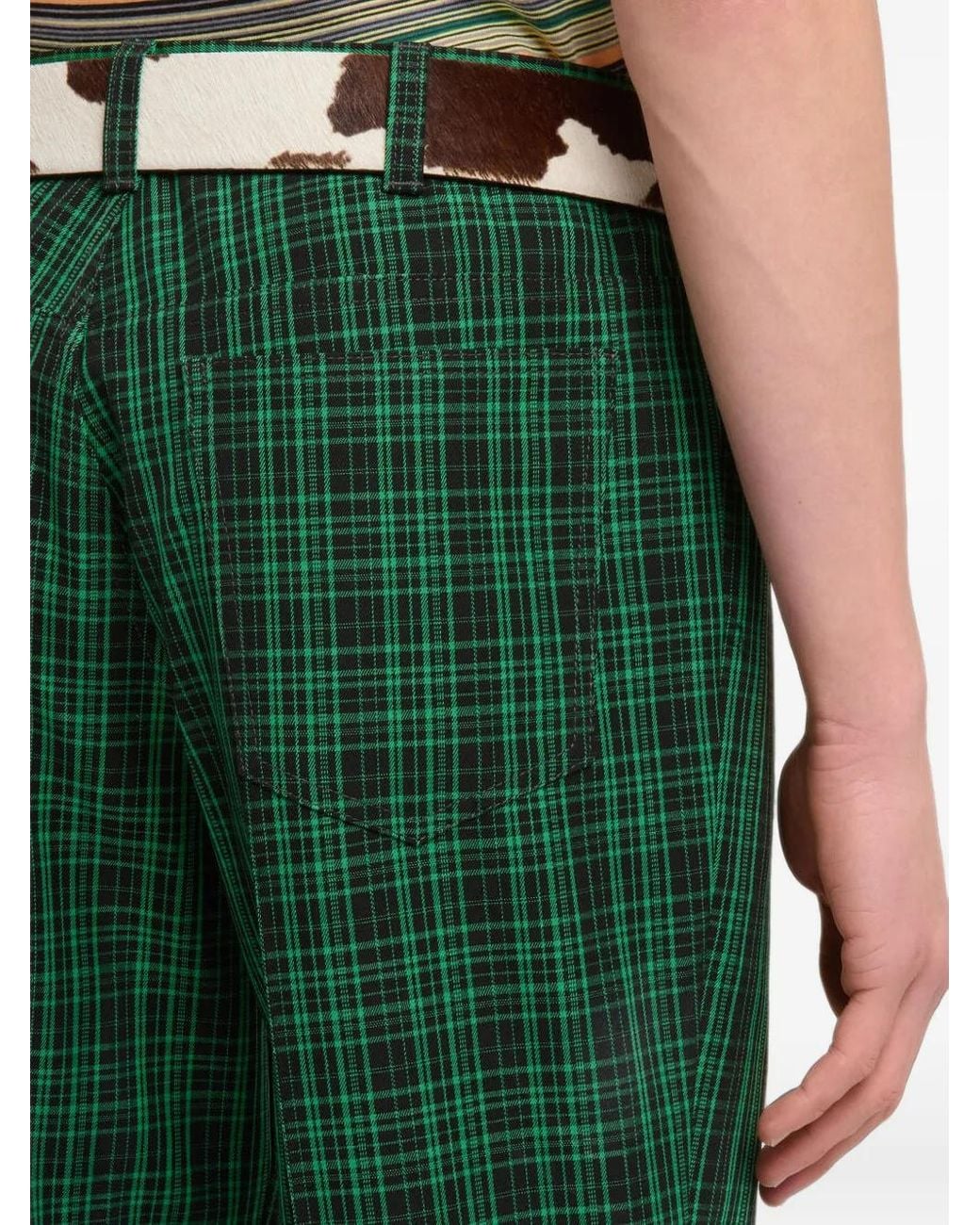 Marni Green Checked Wool-Cotton Trousers for men