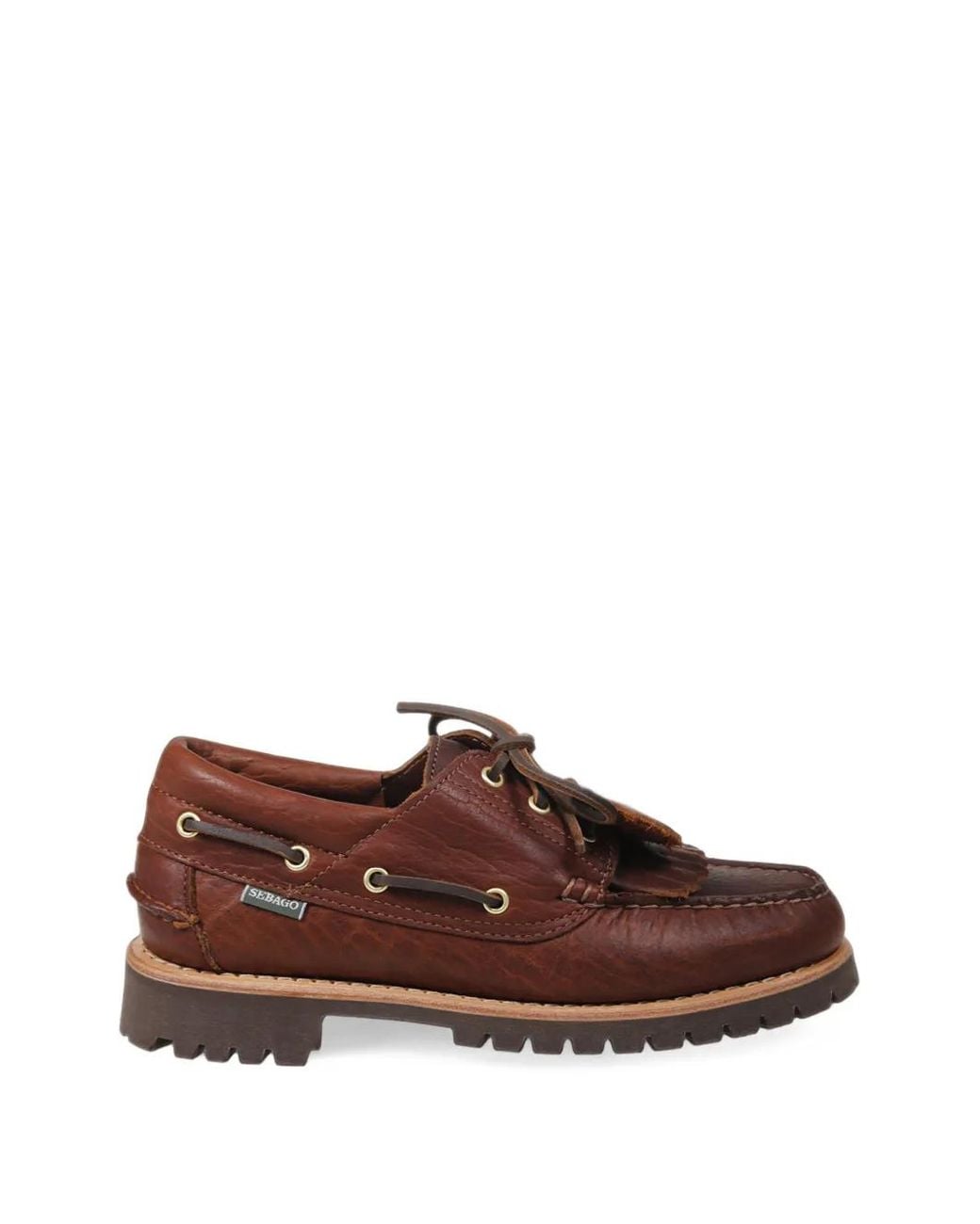 Sebago Brown Chaussures Bateau En Cuir À Franges for men