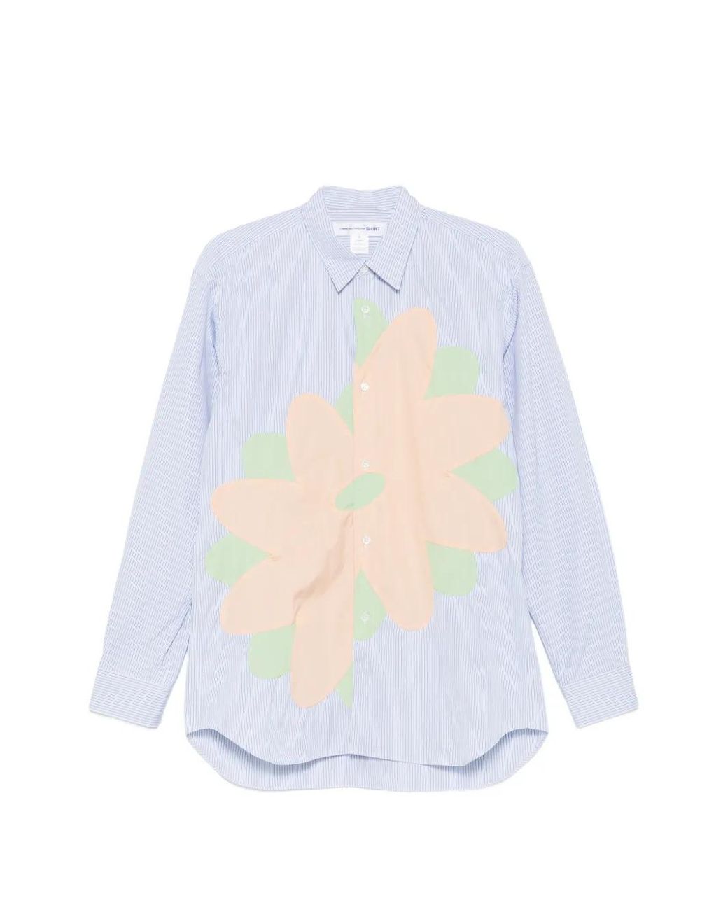 Comme des Garçons White Floral-Appliqué Striped Shirt for men