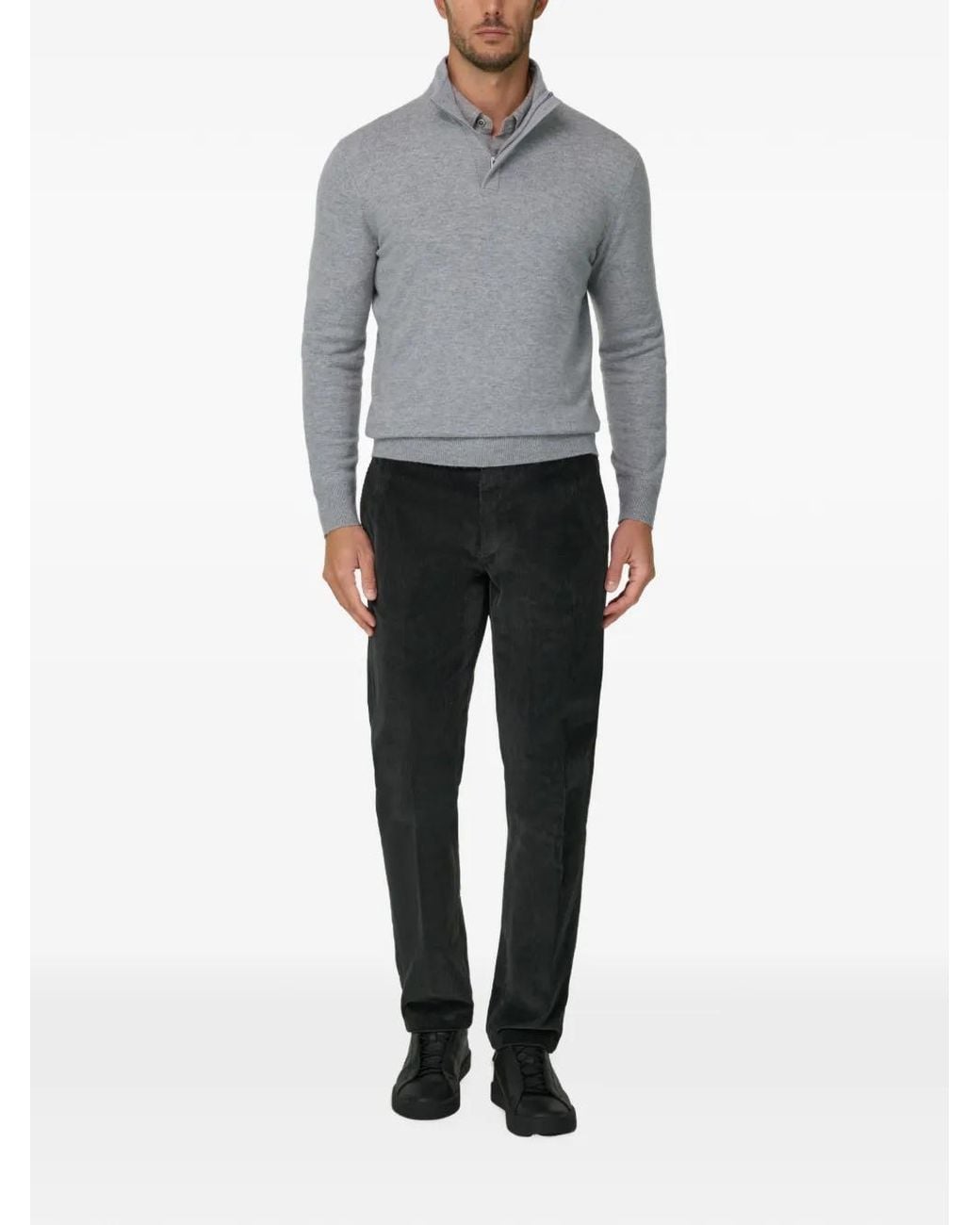 Boggi Gray Roll Neck Jumper Quarter-Zip Wool Cashmere Mélange for men